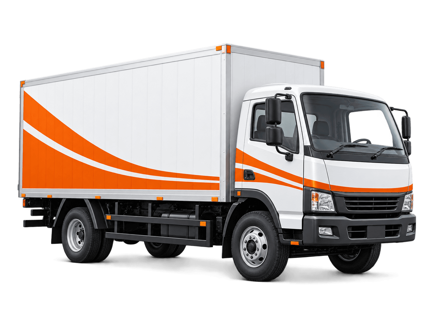 Heavy truck with container body being loaded with household furniture